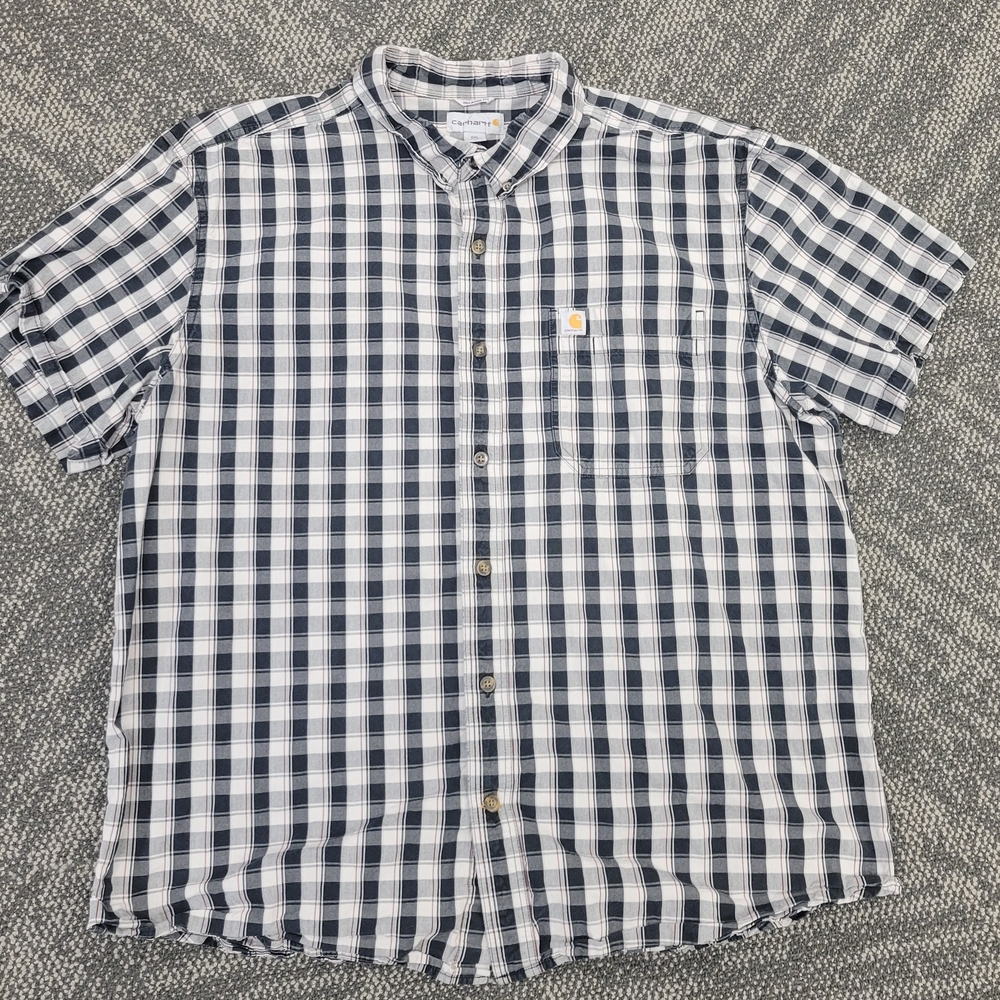 Carhartt Men's Relaxed Fit Pocket Plaid Short Sleeve Button Down Shirt Size 2XL